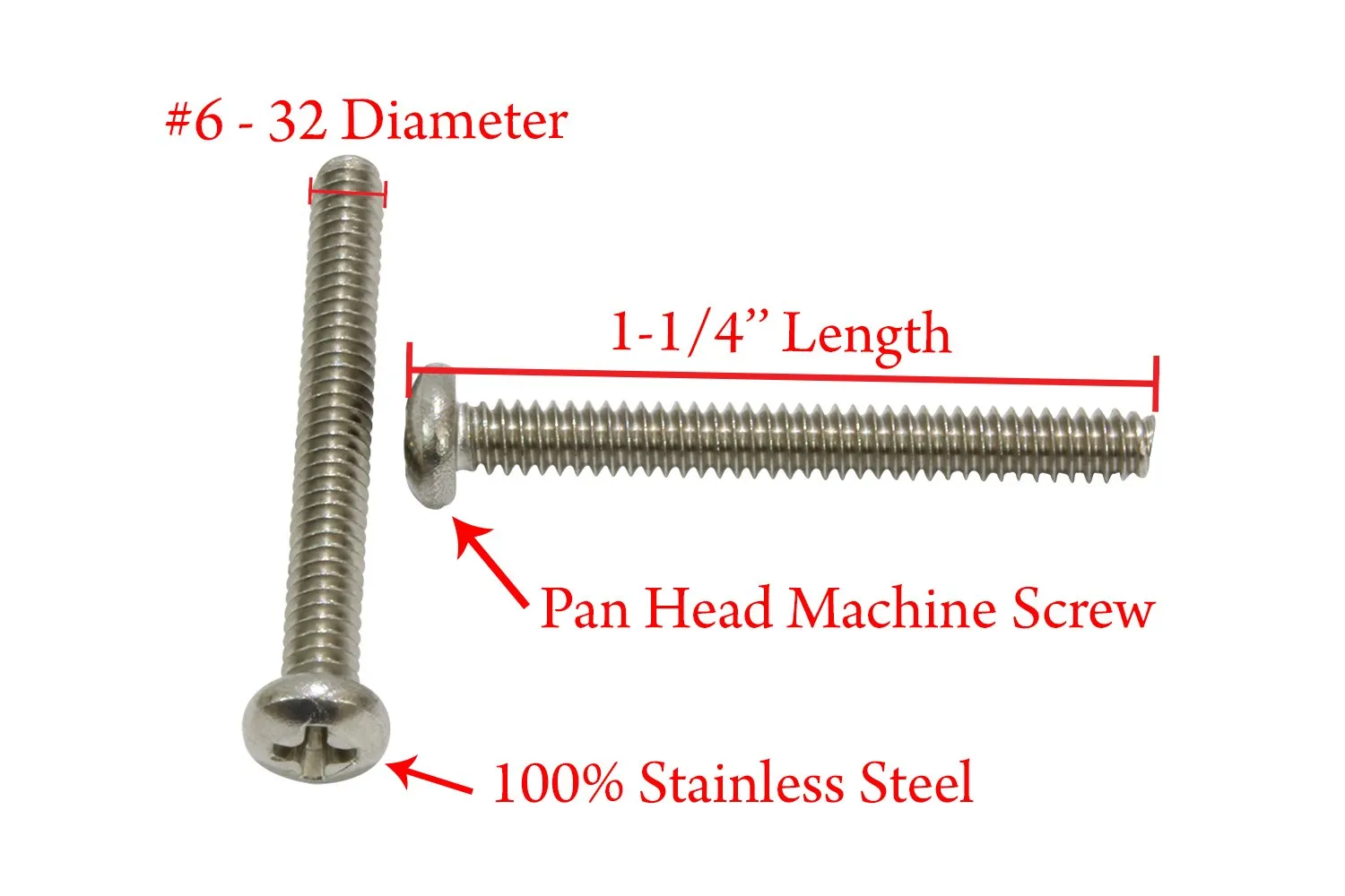 10-24 X 5/8" Stainless Pan Head Phillips Machine Screw (100 pc) 18-8 (304) Stainless
