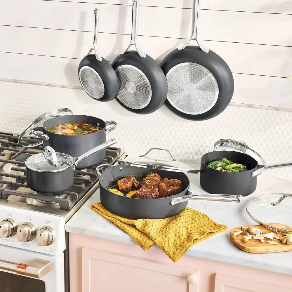 12pc Aluminum Nonstick Hard Adonized Cookware Set Dark Gray - Figmint
