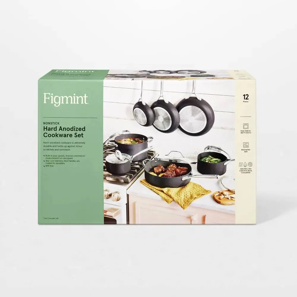 12pc Aluminum Nonstick Hard Adonized Cookware Set Dark Gray - Figmint
