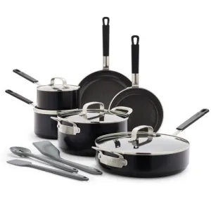 13pc Ceramic Nonstick Aluminum Cookware Set, Black