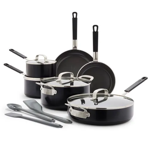 13pc Ceramic Nonstick Aluminum Cookware Set, Black