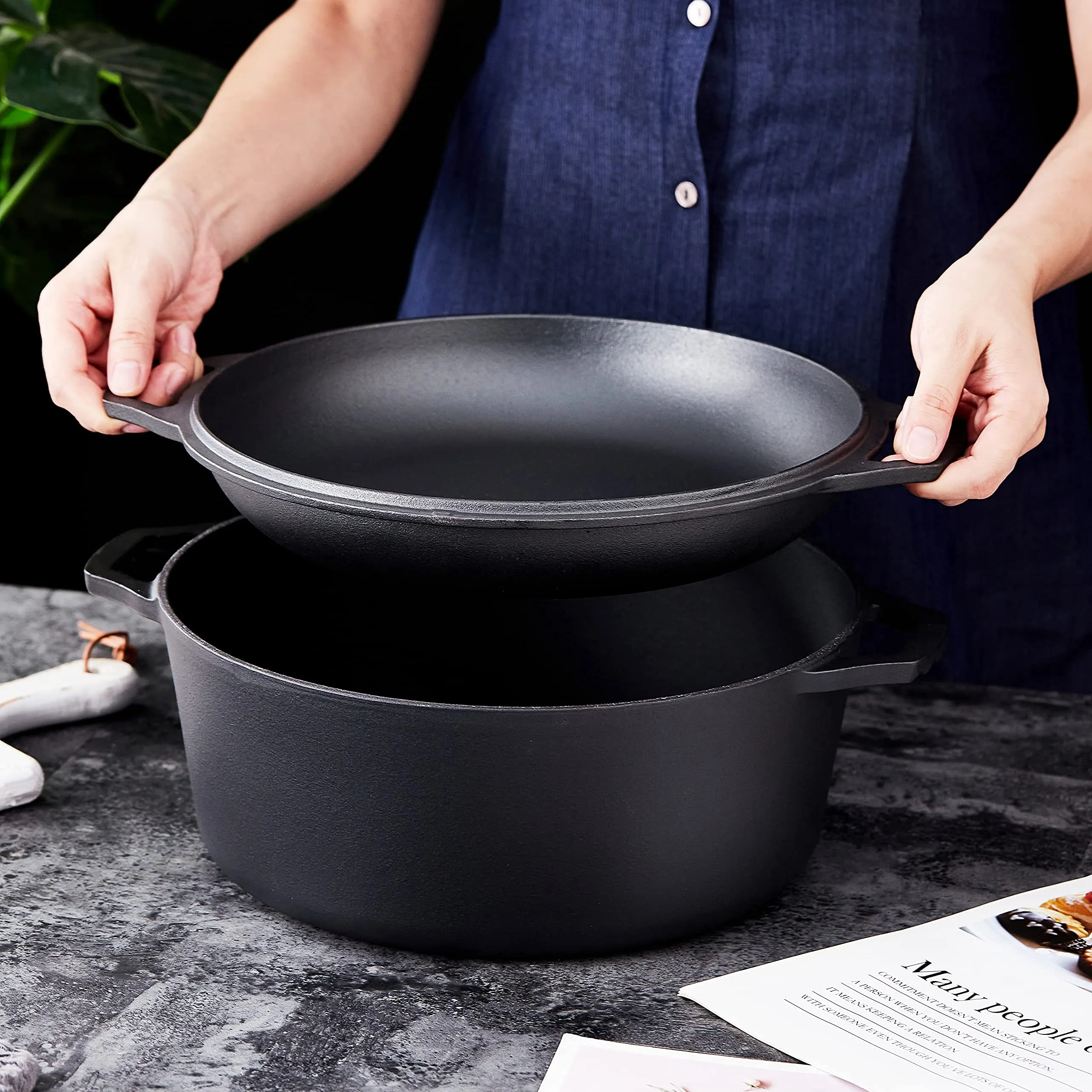 2 In 1 Double Dutch Oven And Domed Skillet Lid, 7 Quart Dutch Oven   11" Skillet Lid