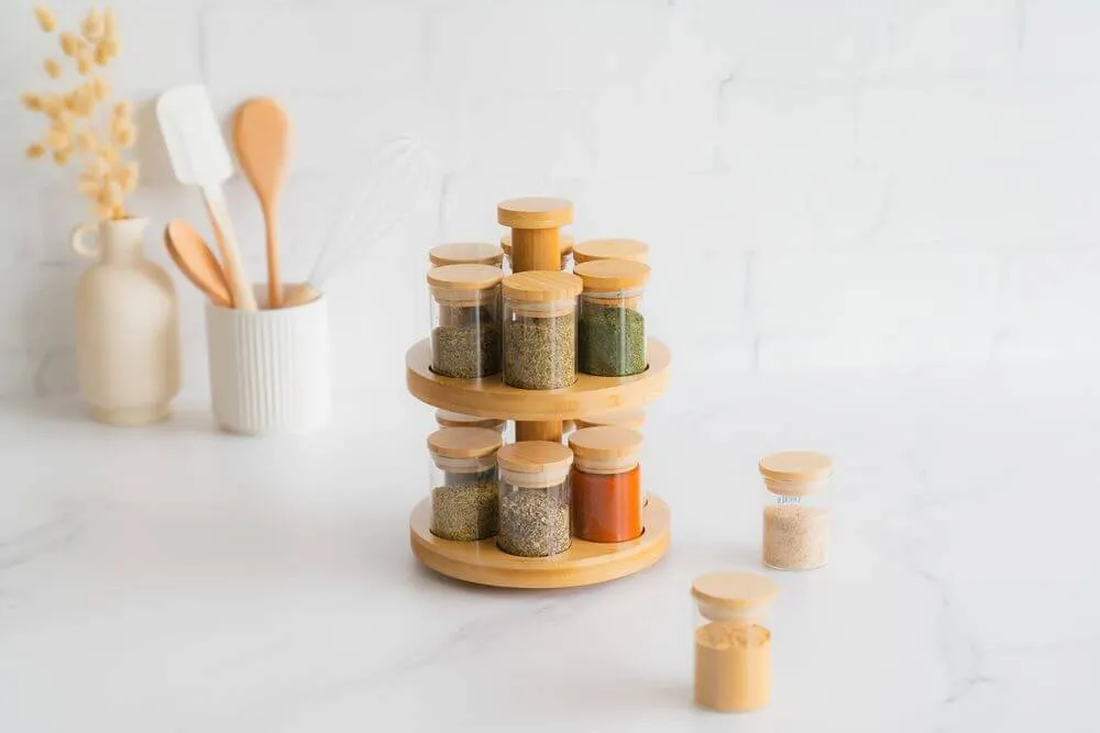 2 Tier Rotating Bamboo Spice Rack