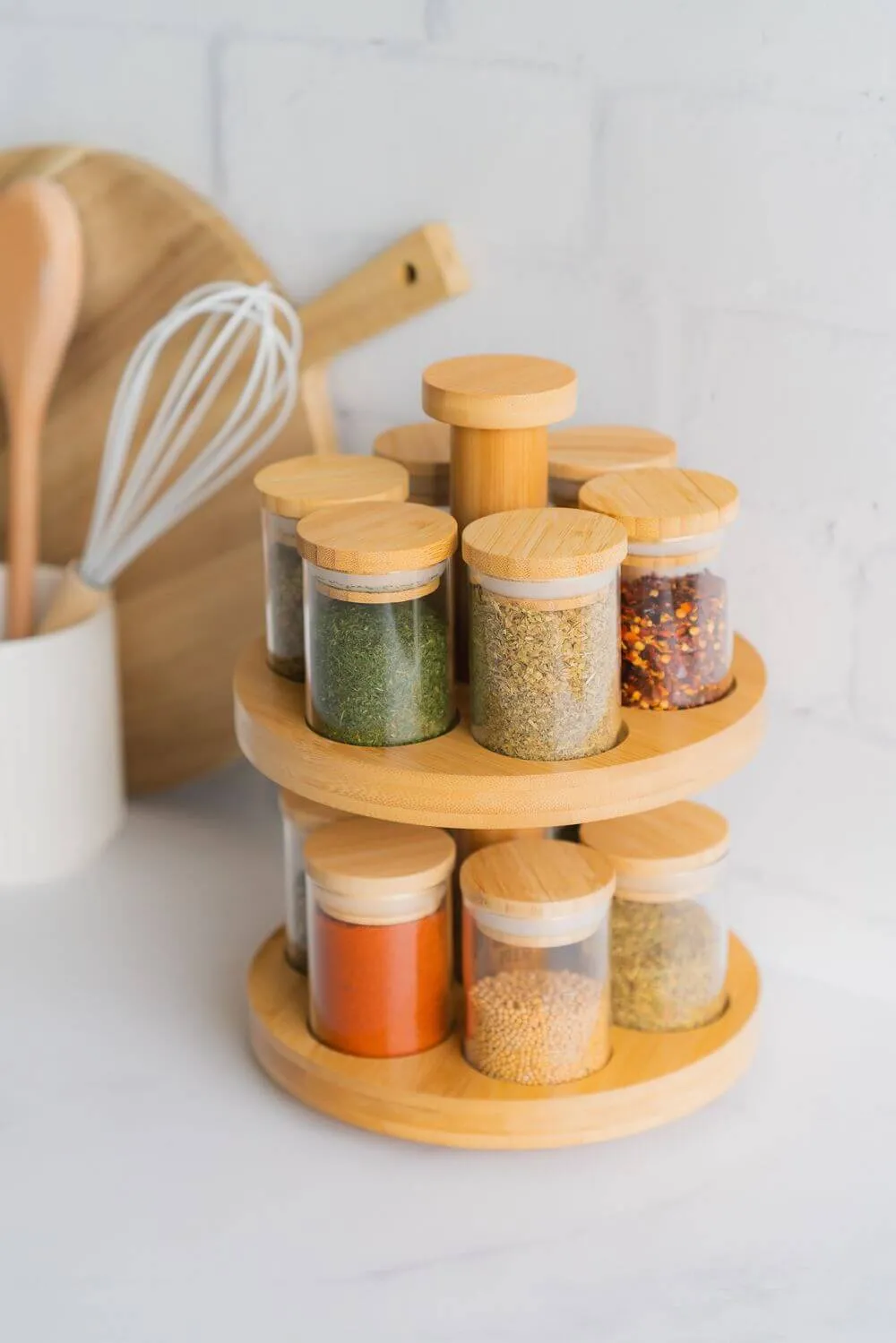 2 Tier Rotating Bamboo Spice Rack