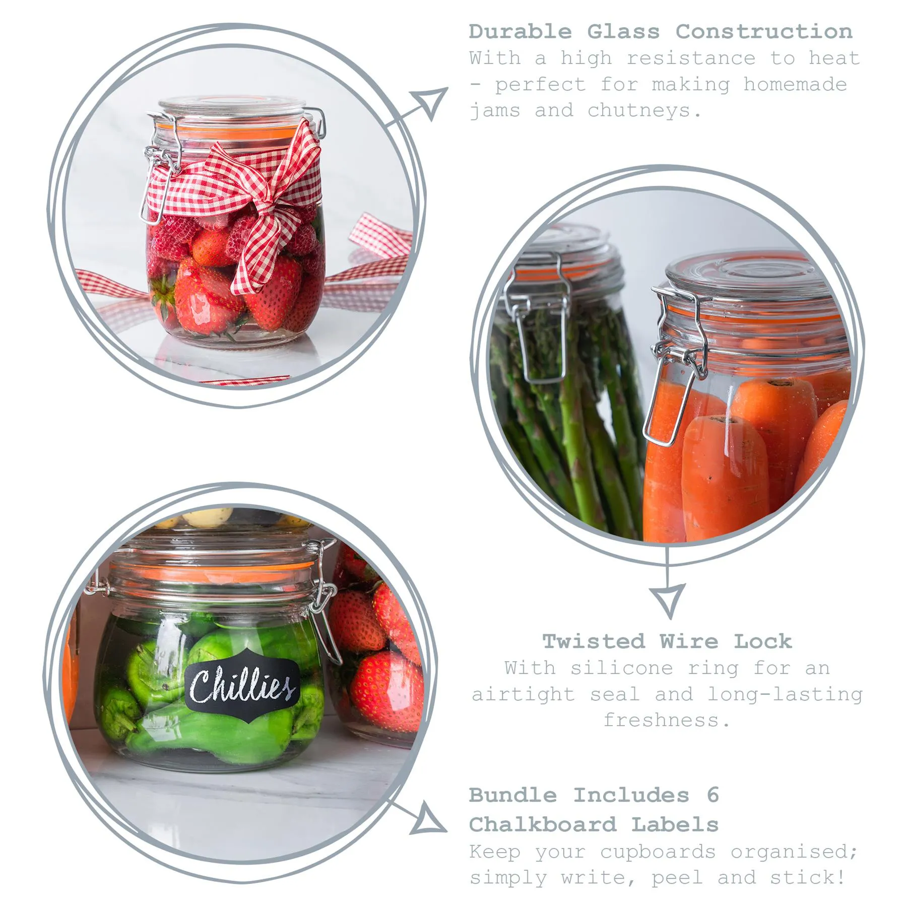 500ml Classic Glass Storage Jars - Pack of 3 - By Argon Tableware