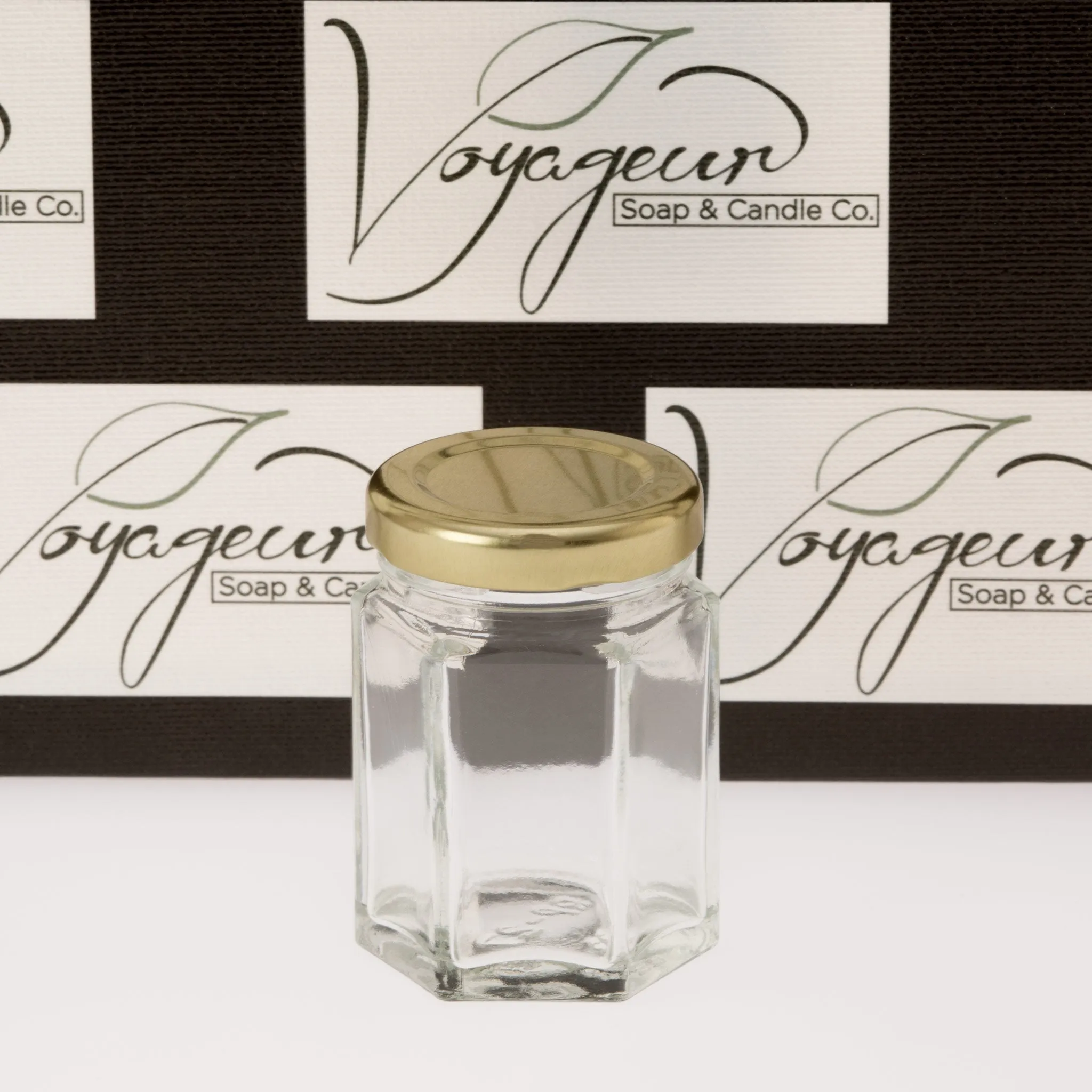 55 ml Hexagon Glass Jar with 43mm Gold Metal Lug Lid