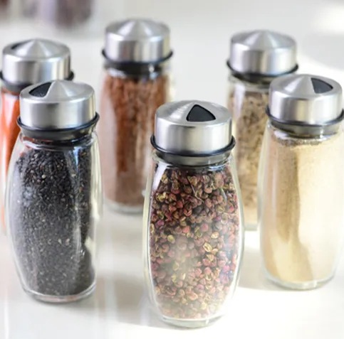 7pcs/set Condiment Set Pepper and Salt Cruet glass Kitchen Spice Rack Set,6pcs Jars   1pc Rack,cooking tools high quality.