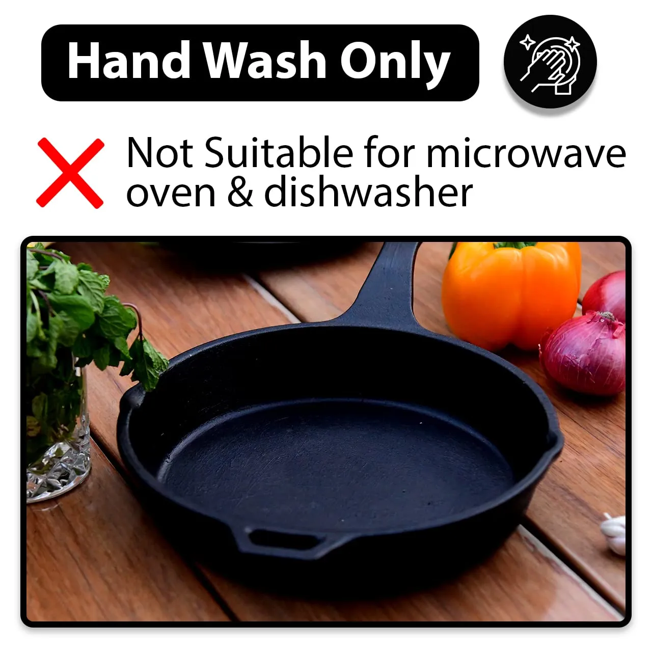 9" Single Handle Skillet | Frying & Sautéing | Pre-Seasoned Cast Iron | Healthful