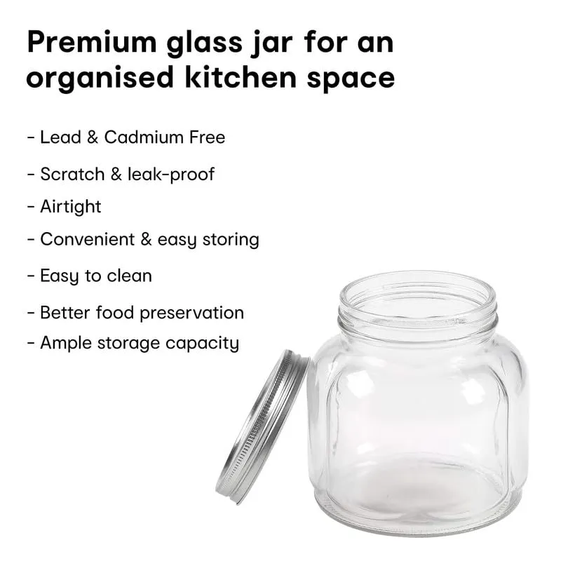 Anko 700ml Clear Fluted Glass Jar for Kitchen Storage | Set of 6 | Airtight Container Set for Kitchen with Corrosion Resistant Tin Lid | Dishwasher Safe Kitchen Storage Container Set for Flour/Cereal
