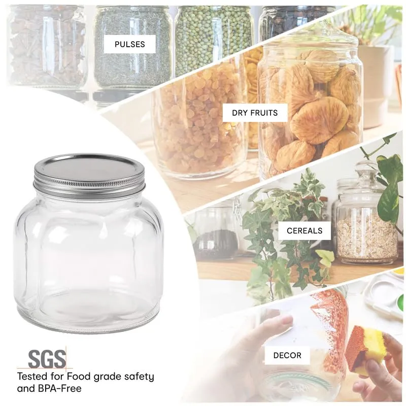 Anko 700ml Clear Fluted Glass Jar for Kitchen Storage | Set of 6 | Airtight Container Set for Kitchen with Corrosion Resistant Tin Lid | Dishwasher Safe Kitchen Storage Container Set for Flour/Cereal