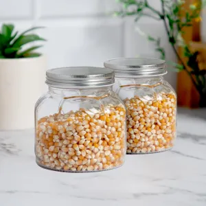 Anko 700Ml Clear Fluted Glass Jar For Kitchen Storage|Set Of 2|Airtight Container Set For Kitchen With Corrosion Resistant Tin Lid|Dishwasher Safe Kitchen Storage Container Set For Flour/Cereal,Blue