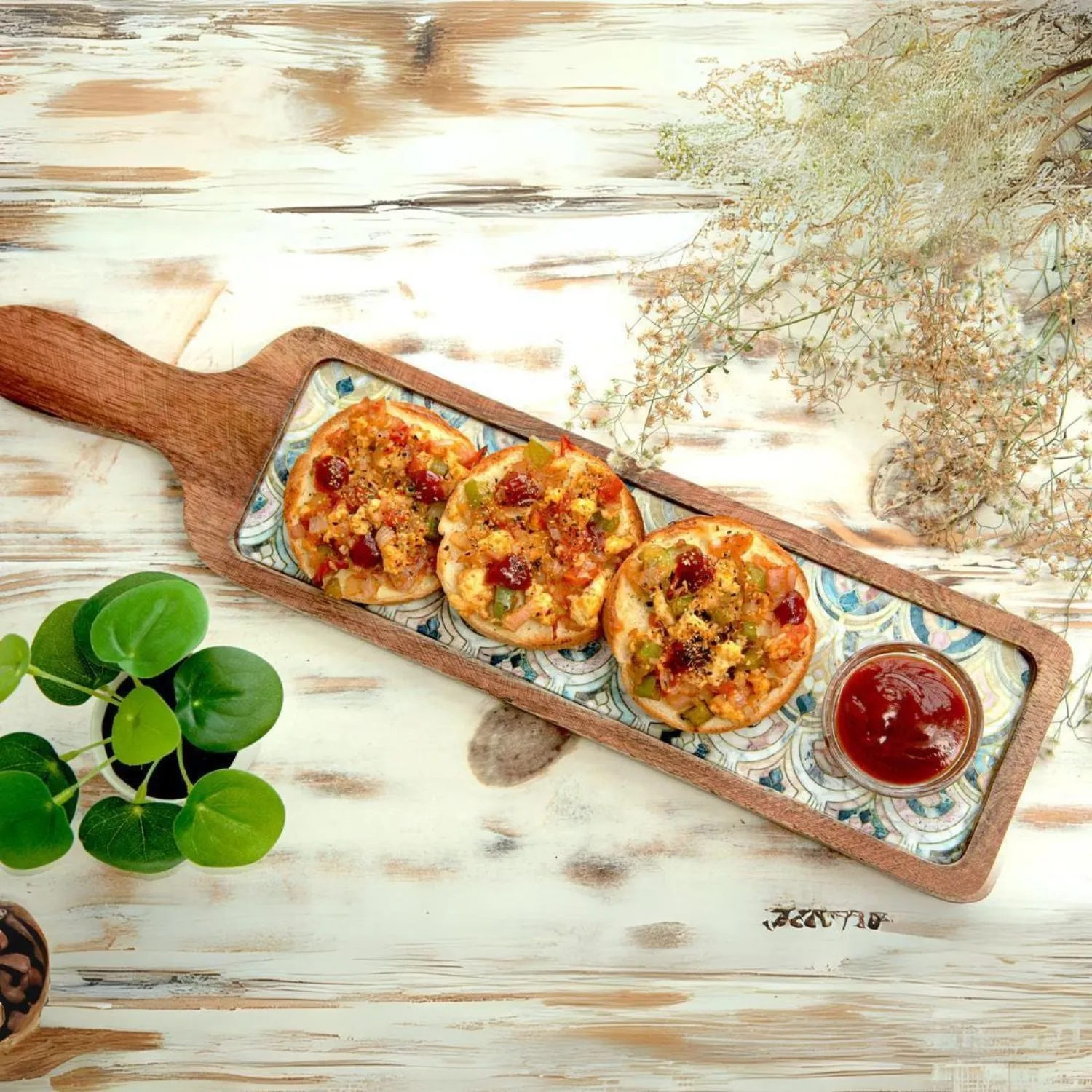 Appetiser Serving Platter | Hand Crafted | Mango Wood | Ivory   Multi Colour