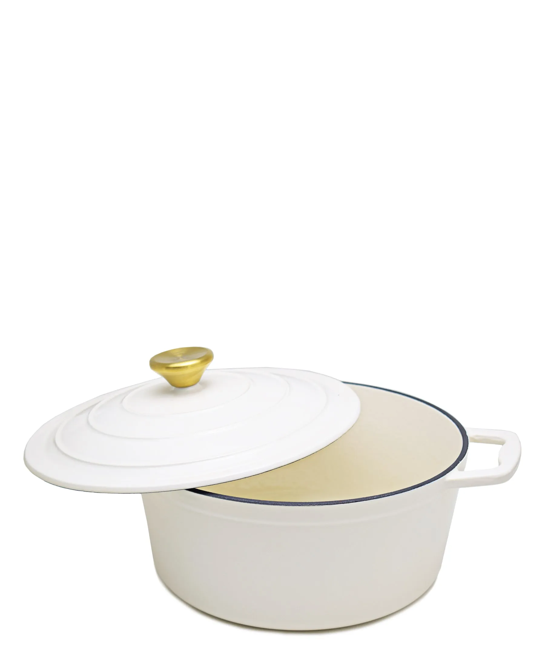 4.8 Liter Aqua Enamel Cast Iron Casserole - White with Gold Lid