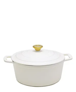 4.8 Liter Aqua Enamel Cast Iron Casserole - White with Gold Lid
