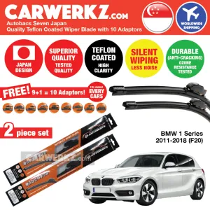 Autobacs Seven Japan Teflon Coated Flex Aerodynamic Wiper Blade with 10 Adaptors for BMW 1 Series 2011-2019 F20 (22" 18")