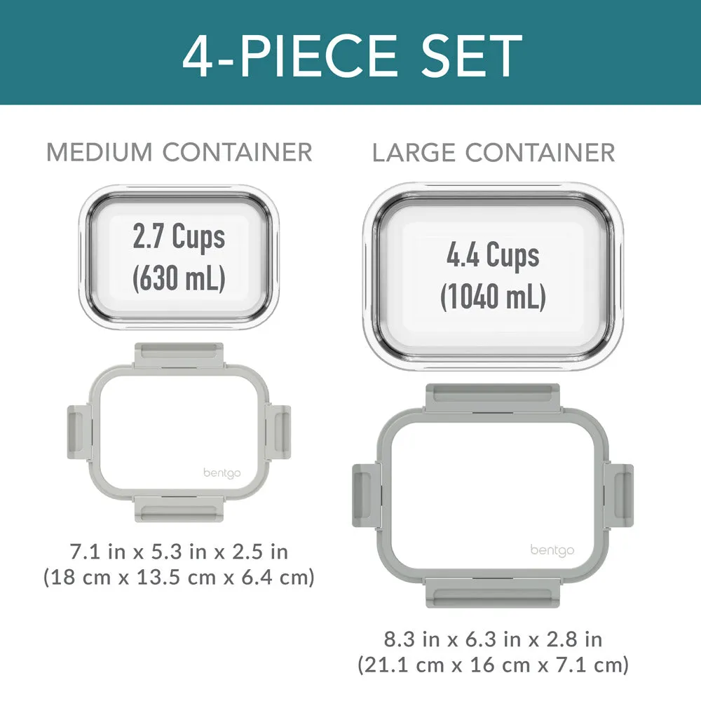 Bentgo Glass Leak-Proof Food Storage Set (4pc) - Pebble/Fog