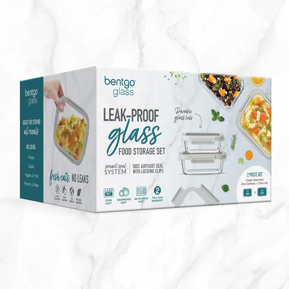 Bentgo Glass Leak-Proof Food Storage Set (4pc) - Pebble/Fog
