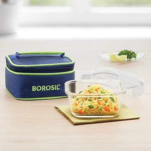 Borosil Glass Lunch Box, (Blue, 520ml)