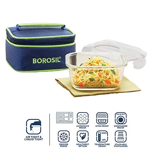 Borosil Glass Lunch Box, (Blue, 520ml)