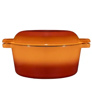Bruntmor Pre-Seasoned 2 In 1 Cast Iron Pan 5 Quart Double Dutch Oven Set and Domed 10 inch