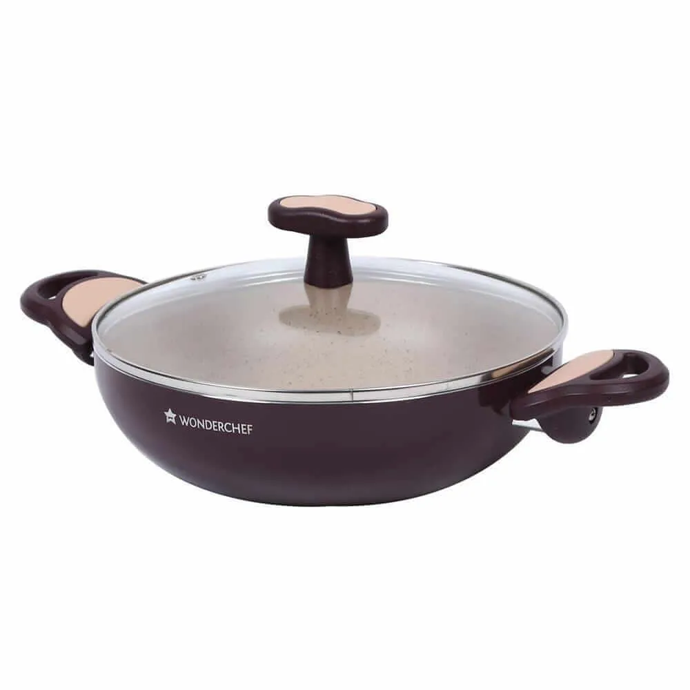 5-Piece Burlington Nonstick Cookware Set with Wok, Sauce Pan, Fry Pan - Induction Bottom, Soft-Touch Handles, Virgin Grade Aluminium, PFOA/Heavy Metals Free, 3mm, 2-Year Warranty - Maroon and Beige