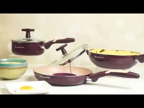 5-Piece Burlington Nonstick Cookware Set with Wok, Sauce Pan, Fry Pan - Induction Bottom, Soft-Touch Handles, Virgin Grade Aluminium, PFOA/Heavy Metals Free, 3mm, 2-Year Warranty - Maroon and Beige