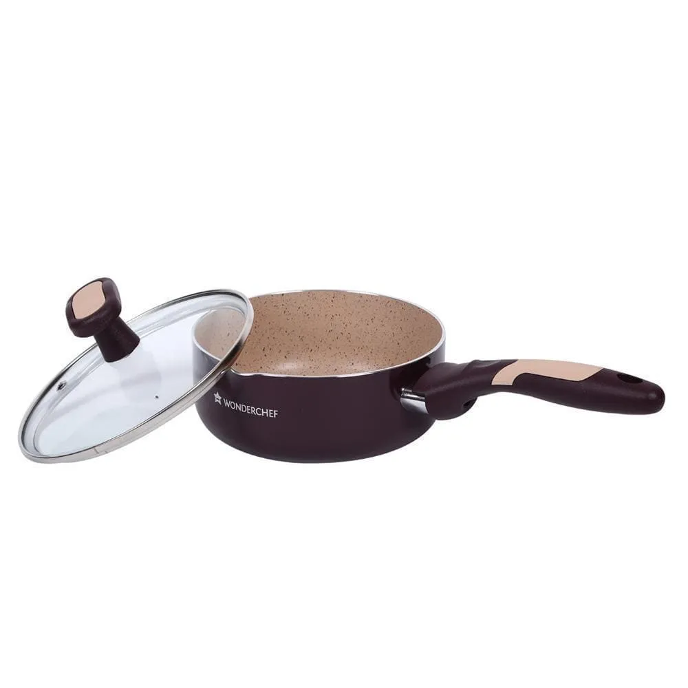 5-Piece Burlington Nonstick Cookware Set with Wok, Sauce Pan, Fry Pan - Induction Bottom, Soft-Touch Handles, Virgin Grade Aluminium, PFOA/Heavy Metals Free, 3mm, 2-Year Warranty - Maroon and Beige