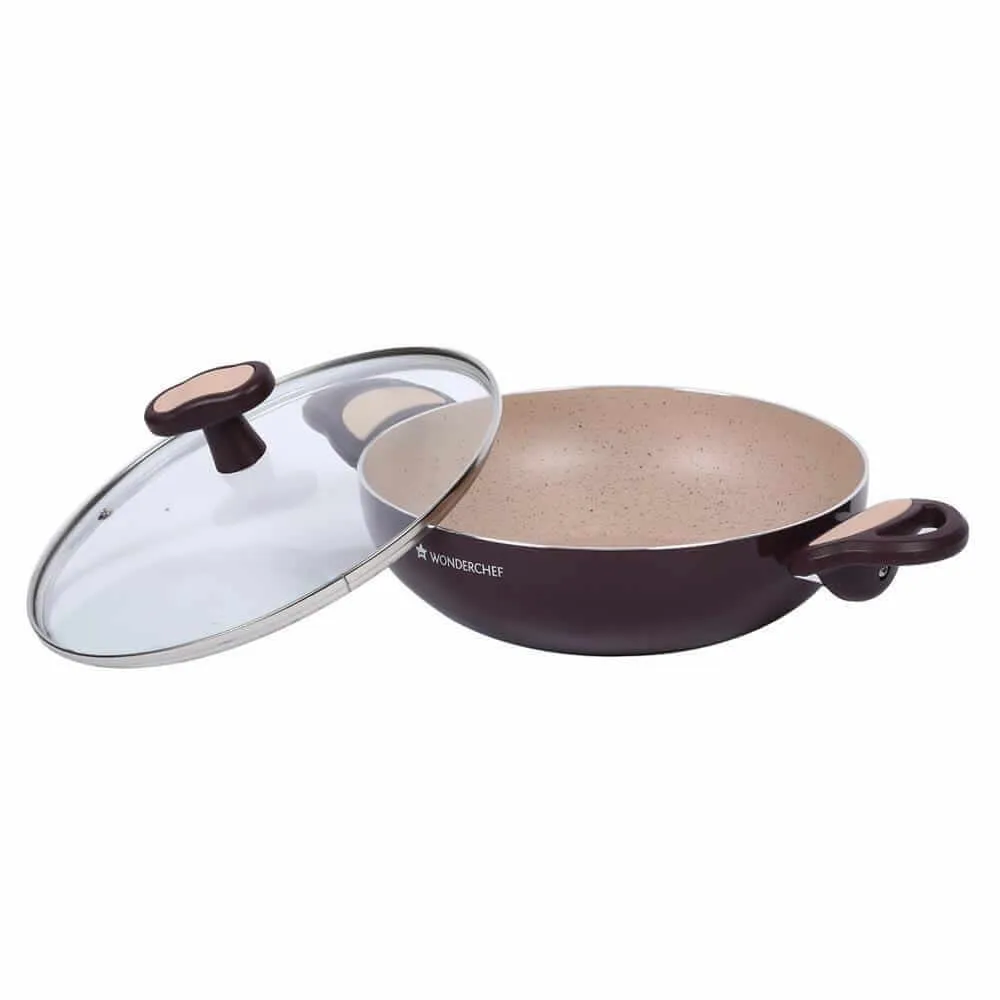 5-Piece Burlington Nonstick Cookware Set with Wok, Sauce Pan, Fry Pan - Induction Bottom, Soft-Touch Handles, Virgin Grade Aluminium, PFOA/Heavy Metals Free, 3mm, 2-Year Warranty - Maroon and Beige