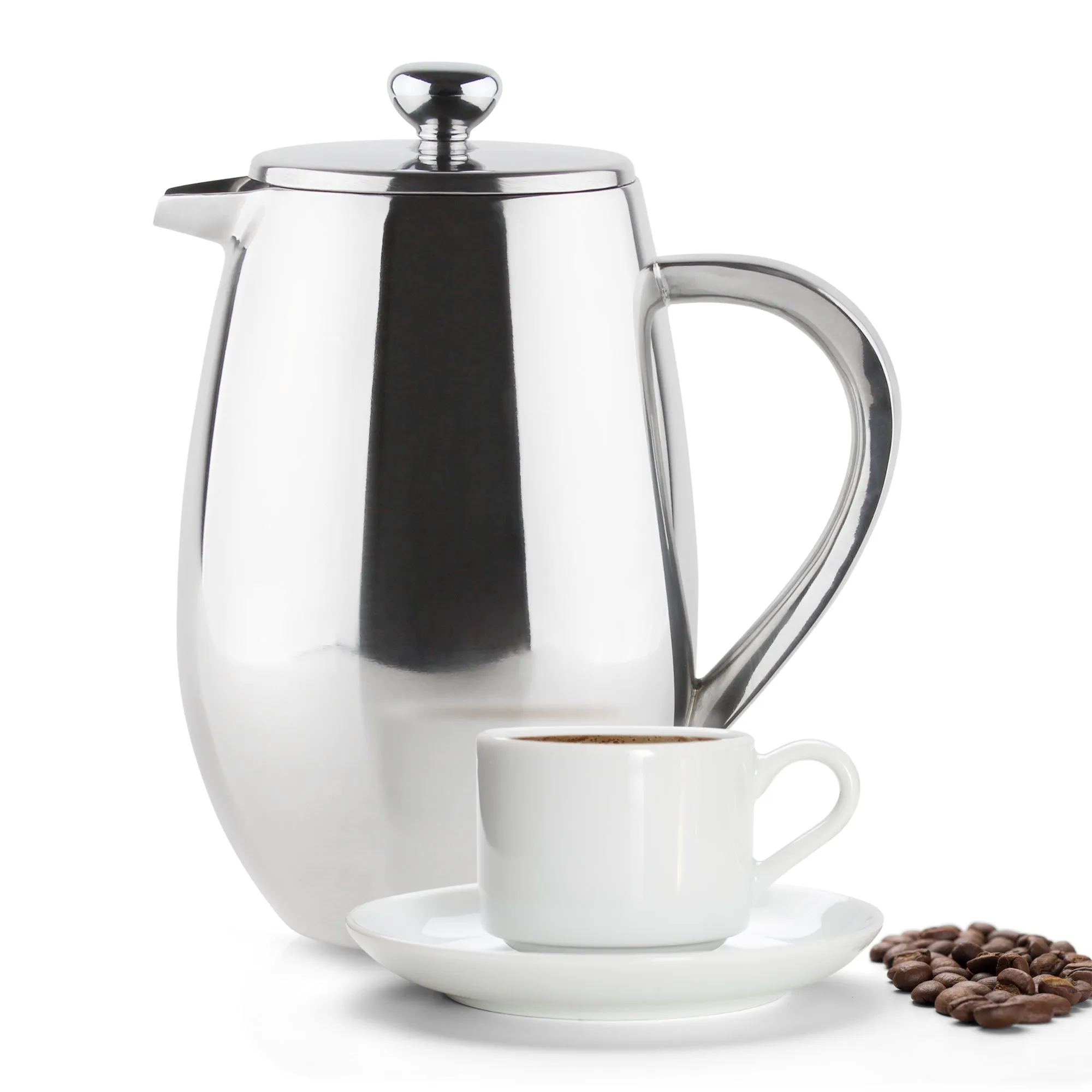 Café Olé 12 Cup Bellied Cafetiere, Double Wall, Mirror Finish