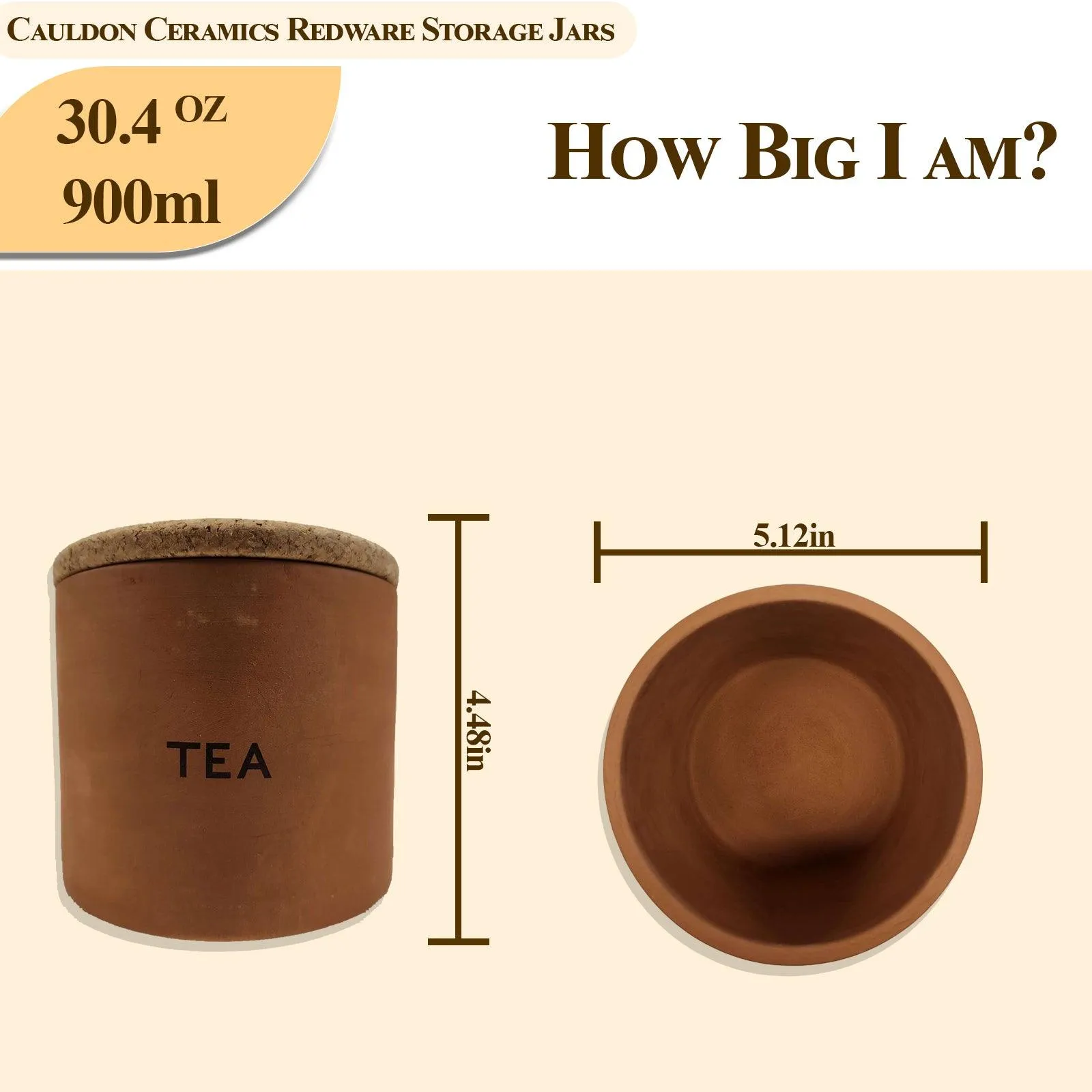Cauldon Redware Medium Tea Storage Jar in Terracotta Inner Glazed