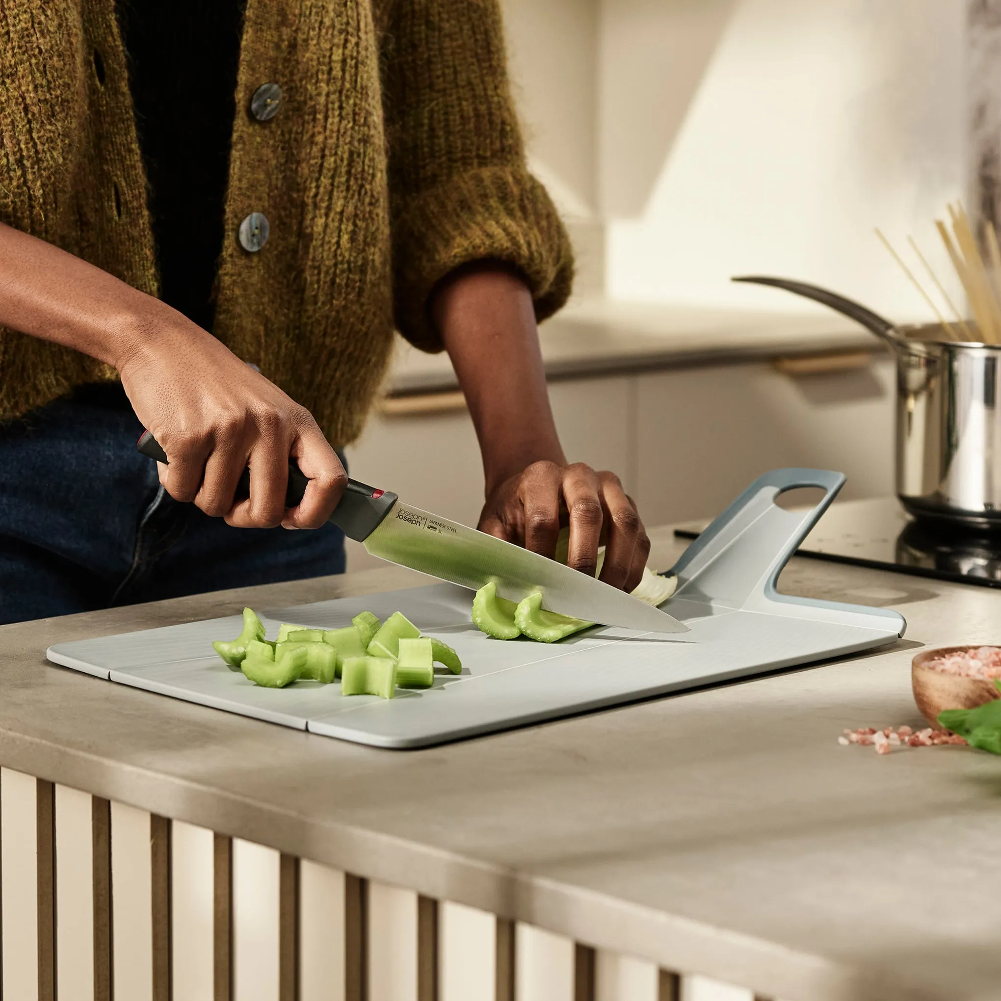 Chop2Pot™ Folding Cutting Board - Pale Blue