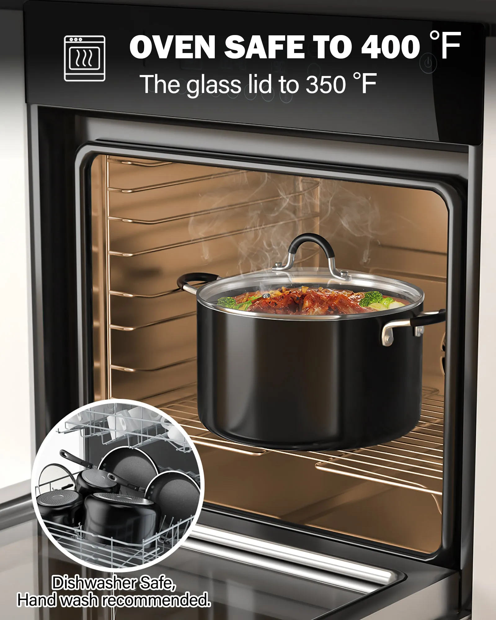 Cook N Home Pots and Pans Nonstick Kitchen Cookware Sets include Saucepan Frying Pan Stockpots 8-Piece, Heavy Gauge, Stay Cool Handle, Black