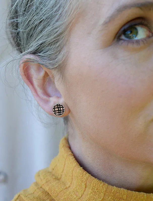 Crosshatch - Birds Nests For Hair - circle stud earrings