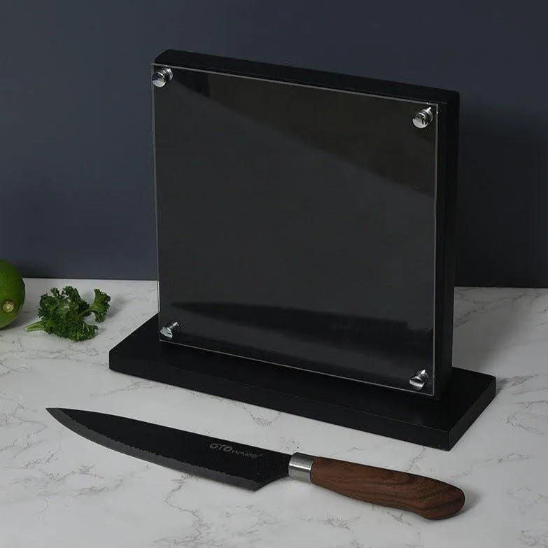 Double-Sided Magnetic Natural Bamboo Knife Holder Knife Block Black