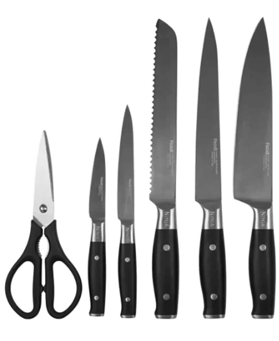 Foodi StaySharp Knife Block with Integrated Sharpener 6-Piece Set | Black