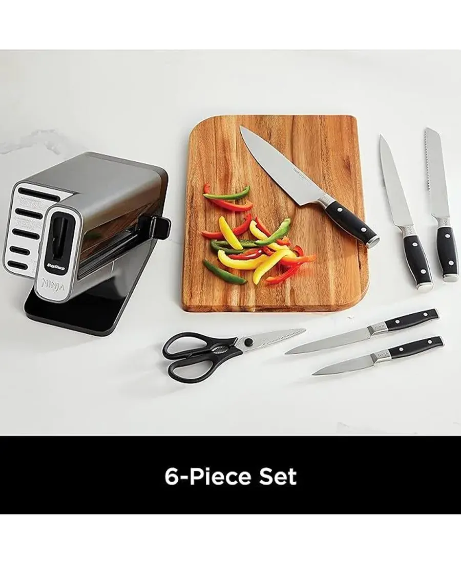 Foodi StaySharp Knife Block with Integrated Sharpener 6-Piece Set | Black