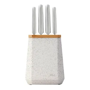 Furi Stone Knife Block Set Black and White Terazzo 5 Piece