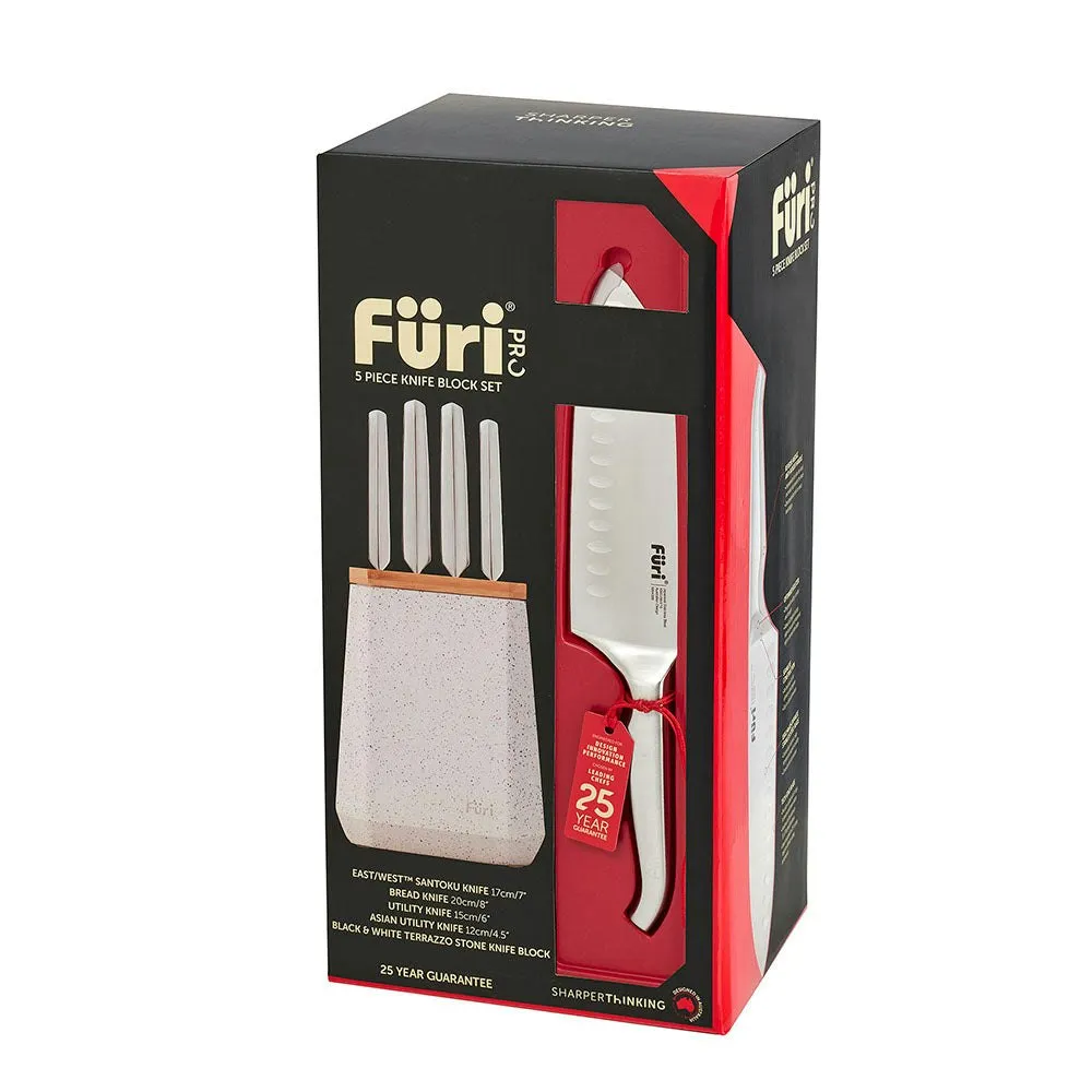 Furi Stone Knife Block Set Black and White Terazzo 5 Piece