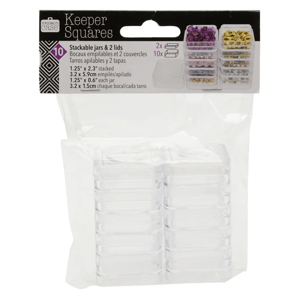Keeper Squares Storage Container, Square Jars with Lids 1.25x2.3", 10 Containers