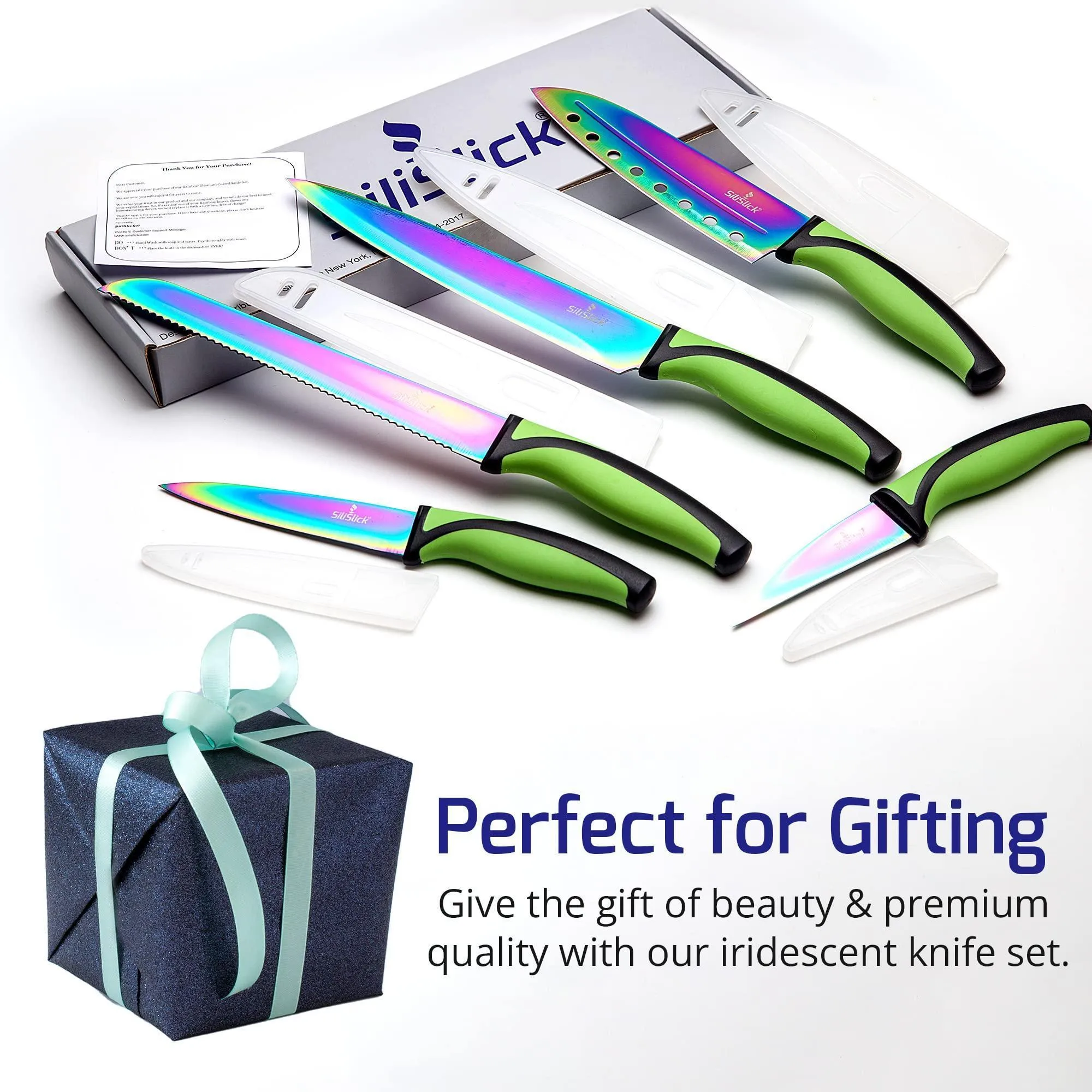 Kitchen Knife Set 5 Professional Grade Iridescent Blade Sharpener Hanger Red