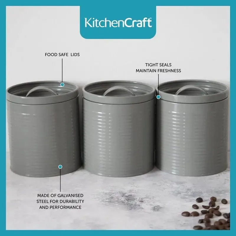 KitchenCraft Storage Canisters Set of 3, 1 L, Grey
