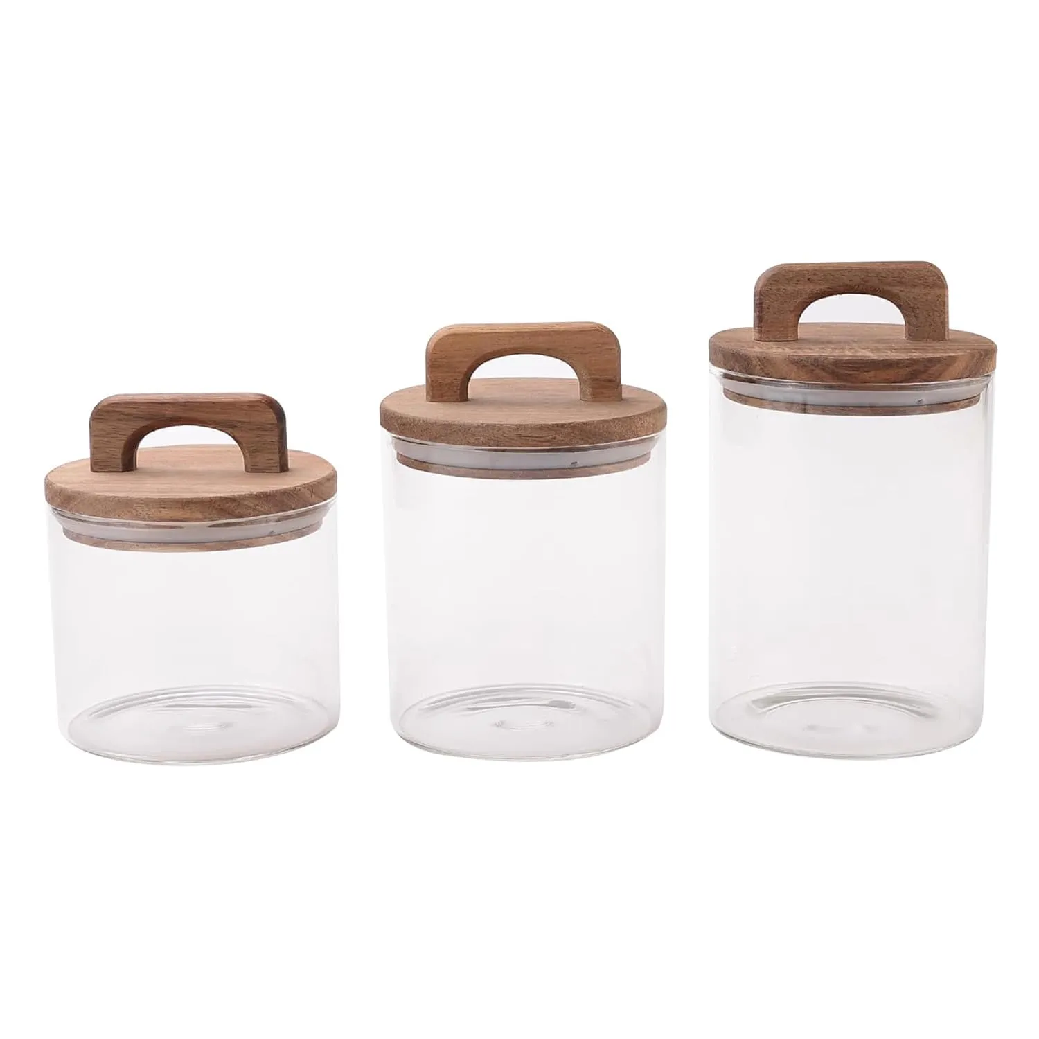 Kuber Industries Borosilicate Glass Jars with Wooden Lids and Handles | Airtight Containers with lid | Kitchen Organization Items & Storage | Transparent | Multipurpose | 500ml 660ml 800ml | Pack of 3