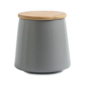 Kuber Industries Ceramic Jar | Food Storage Jar | Kitchen Storage Jar | Round Jar for Home | Sugar Storage Jar | Airtight Bamboo Lid | YX01-S-GY | 500 ML | Gray
