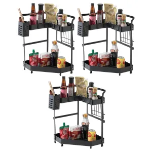 Kuber Industries Corner Kitchen Rack|Spice Rack,Chopsticks Rest, Knife Holder|4 Hooks Kitchen Storage Rack|L Shape Basket Pack of 3 (Black)