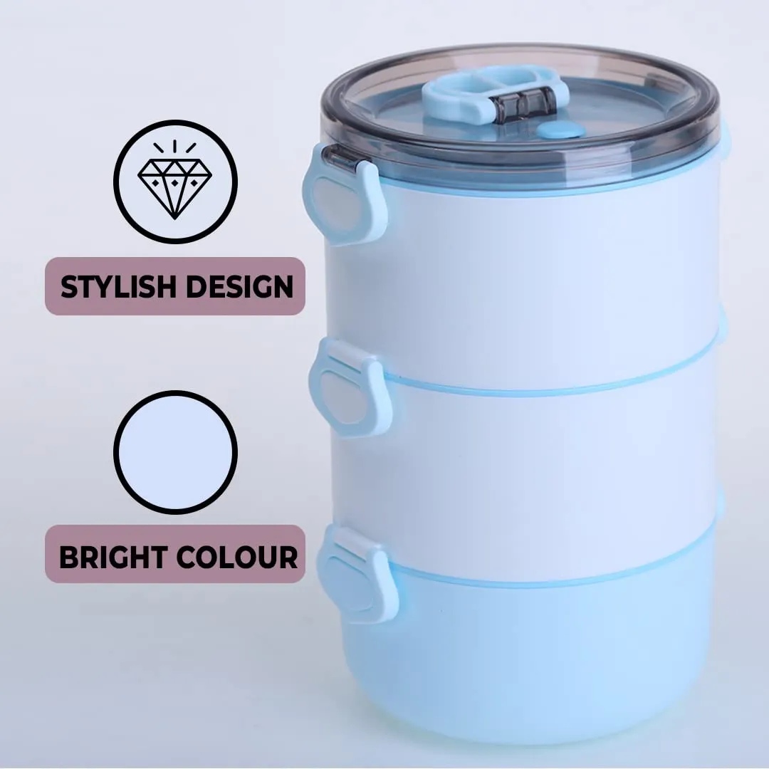 Kuber Industries Insulated Lunch Box with 3 Compartments|100% BPA Free, Food Grade ABS Plastic|Leakproof & Spill Proof|Dishwasher & Microwave Safe Lunch Box|3000 ML|HX0035097|Blue