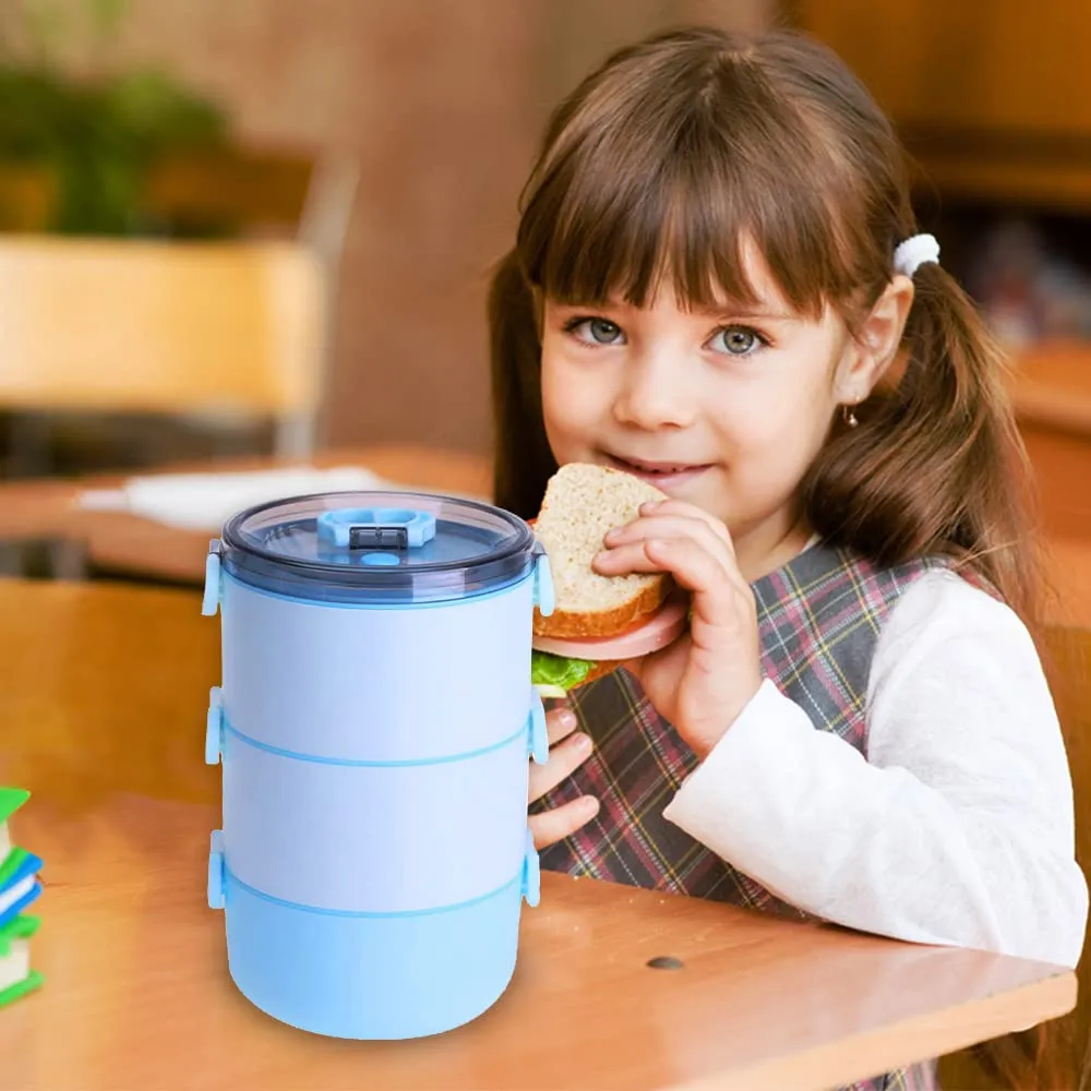 Kuber Industries Insulated Lunch Box with 3 Compartments|100% BPA Free, Food Grade ABS Plastic|Leakproof & Spill Proof|Dishwasher & Microwave Safe Lunch Box|3000 ML|HX0035097|Blue