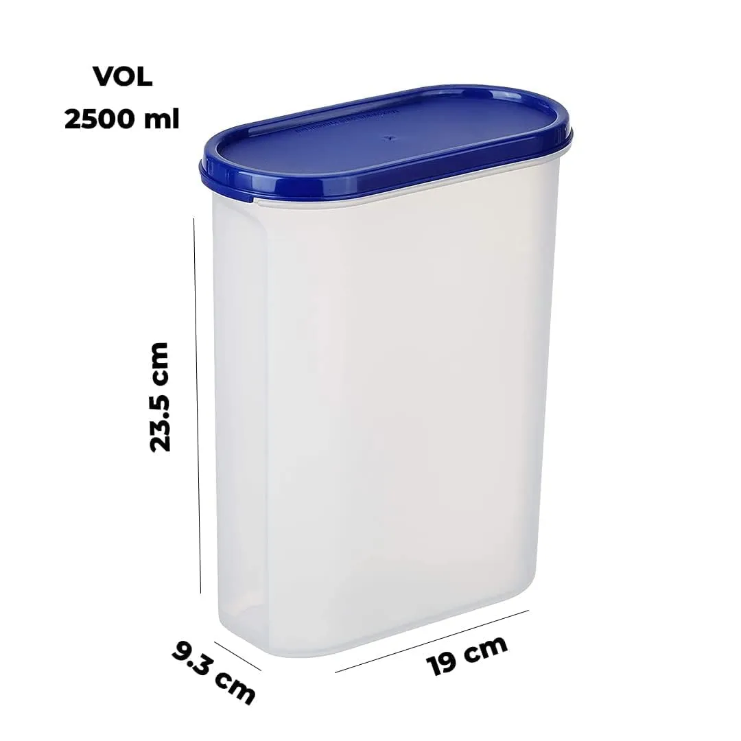 Kuber Industries Plastic Storage Containers With Lid I Set of 2, 2500 ml|Airtight, Stackable, Spill-proof, Travel-friendly|Transparent with Blue Lid|For Dry & Wet Foods, Cereals, Dryfruits (Pack Of 5)