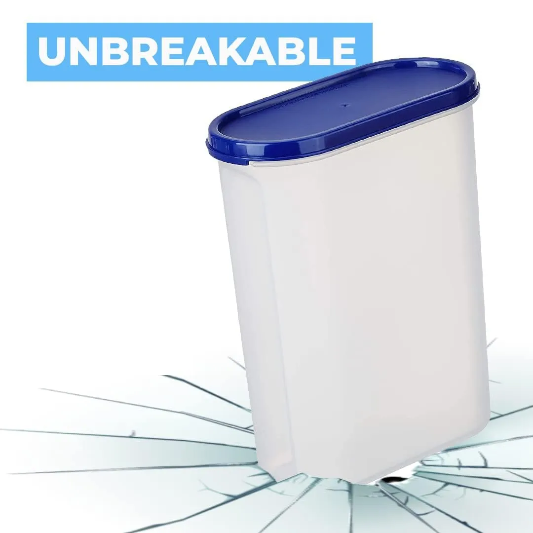 Kuber Industries Plastic Storage Containers With Lid I Set of 2, 2500 ml|Airtight, Stackable, Spill-proof, Travel-friendly|Transparent with Blue Lid|For Dry & Wet Foods, Cereals, Dryfruits (Pack Of 5)