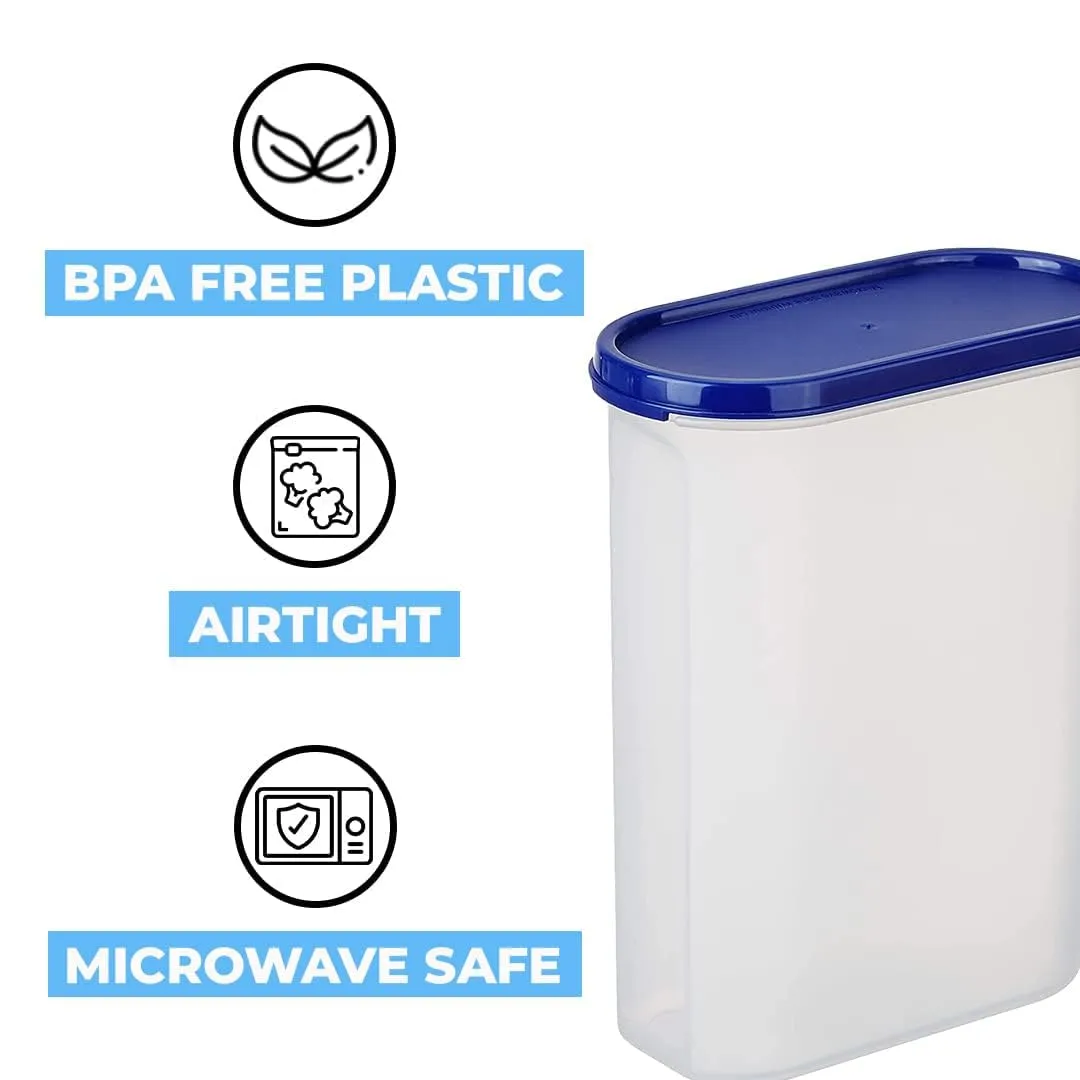 Kuber Industries Plastic Storage Containers With Lid I Set of 2, 2500 ml|Airtight, Stackable, Spill-proof, Travel-friendly|Transparent with Blue Lid|For Dry & Wet Foods, Cereals, Dryfruits (Pack Of 5)
