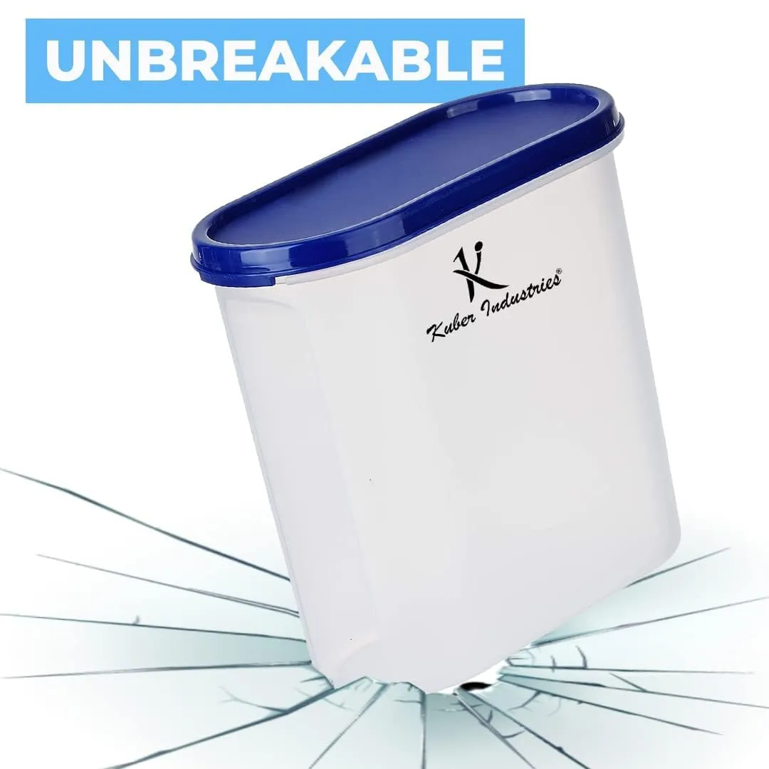 Kuber Industries Plastic Storage Containers With Lid I Set of 4, 1600 ml|Airtight, Stackable, Spill-proof, Travel-friendly|Transparent with Blue Lid|For Dry & Wet Foods, Cereals, Dryfruits (Pack Of 5)